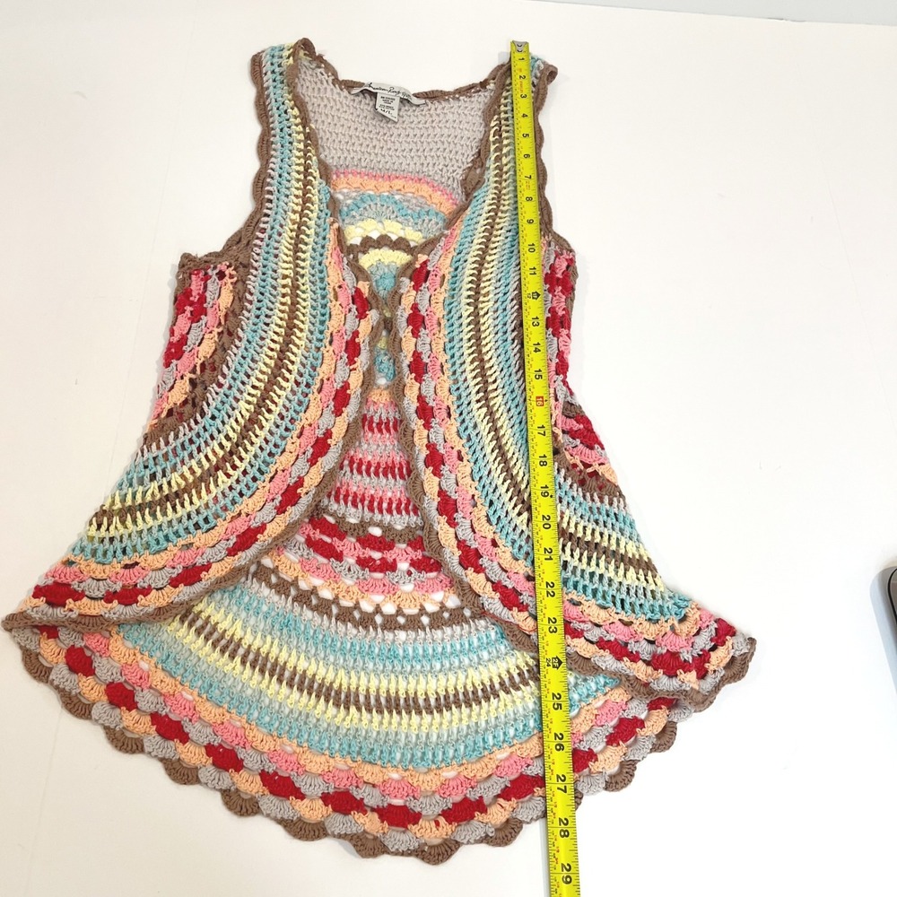 American Rag Multicolor Crochet Open Front Vest Boho Festival Hippie - Size M/L - Picture 5 of 6